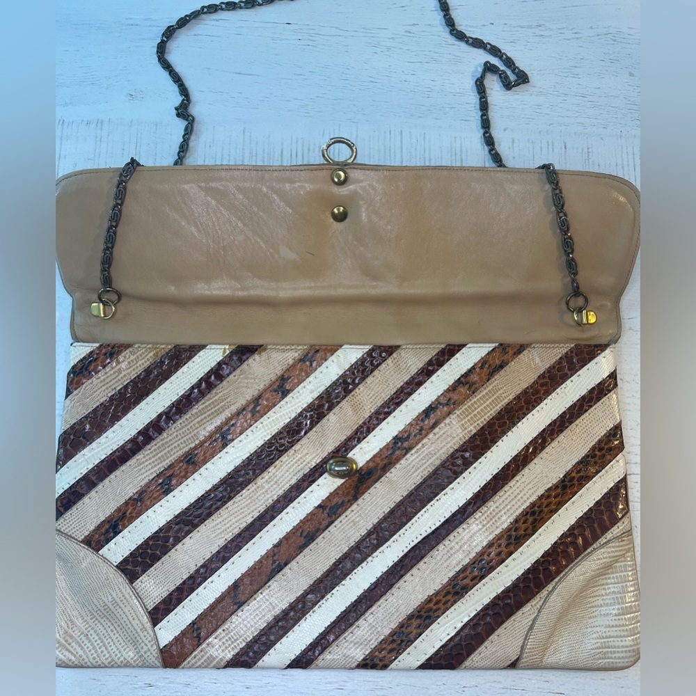 Oleg Cassini Vintage Snake Skin Patchwork Clutch - Picture 6 of 13